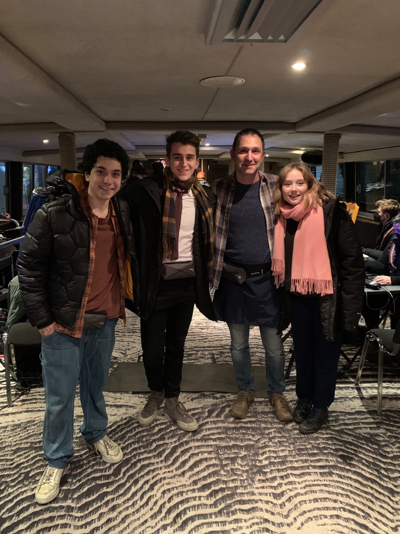 Jonathan Stroud with the cast of Netflix's Lockwood & Co.