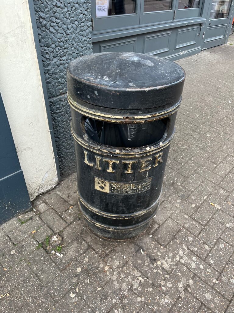 This bin has seen better days.