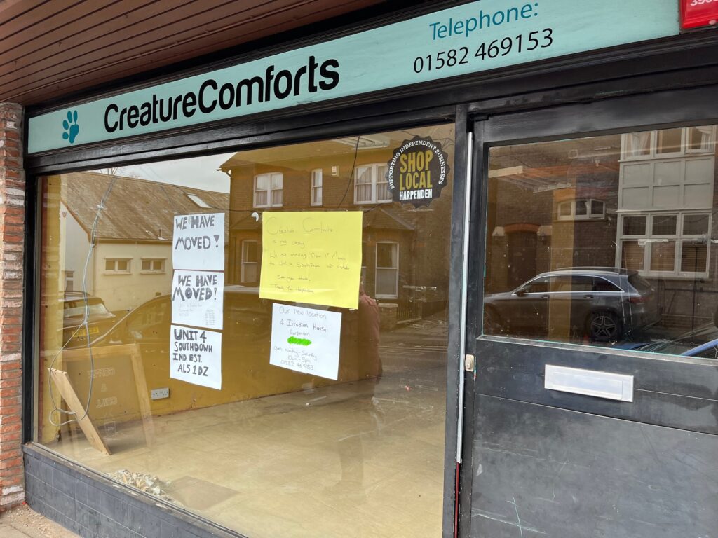 The former Creature Comforts store in Vaughan Road, Harpenden.