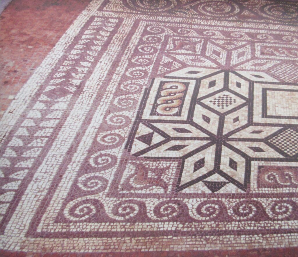 The Roman mosaic concealed under the floor of the Arena.