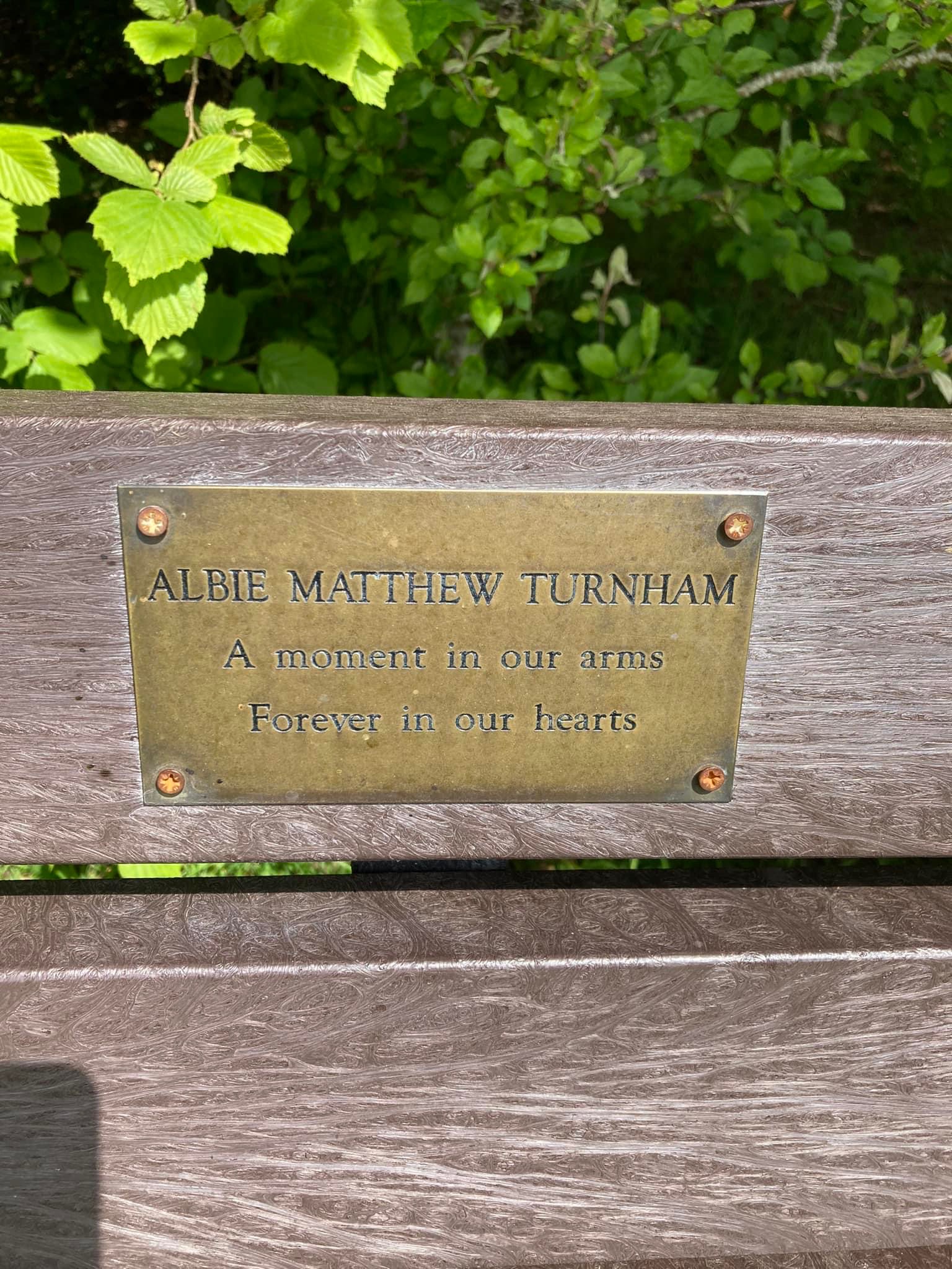 The memorial bench for baby Albie.
