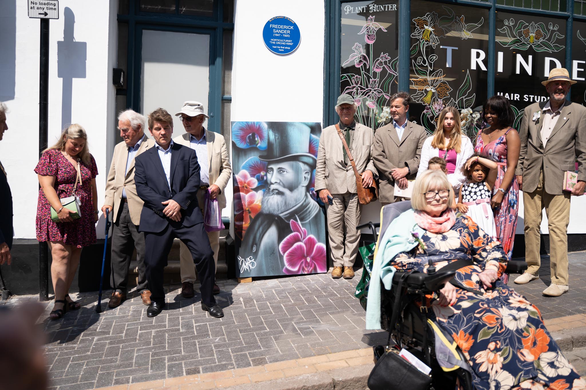 The unveiling of a blue plaque in George Street to commemorate the life of Frederick Sander.