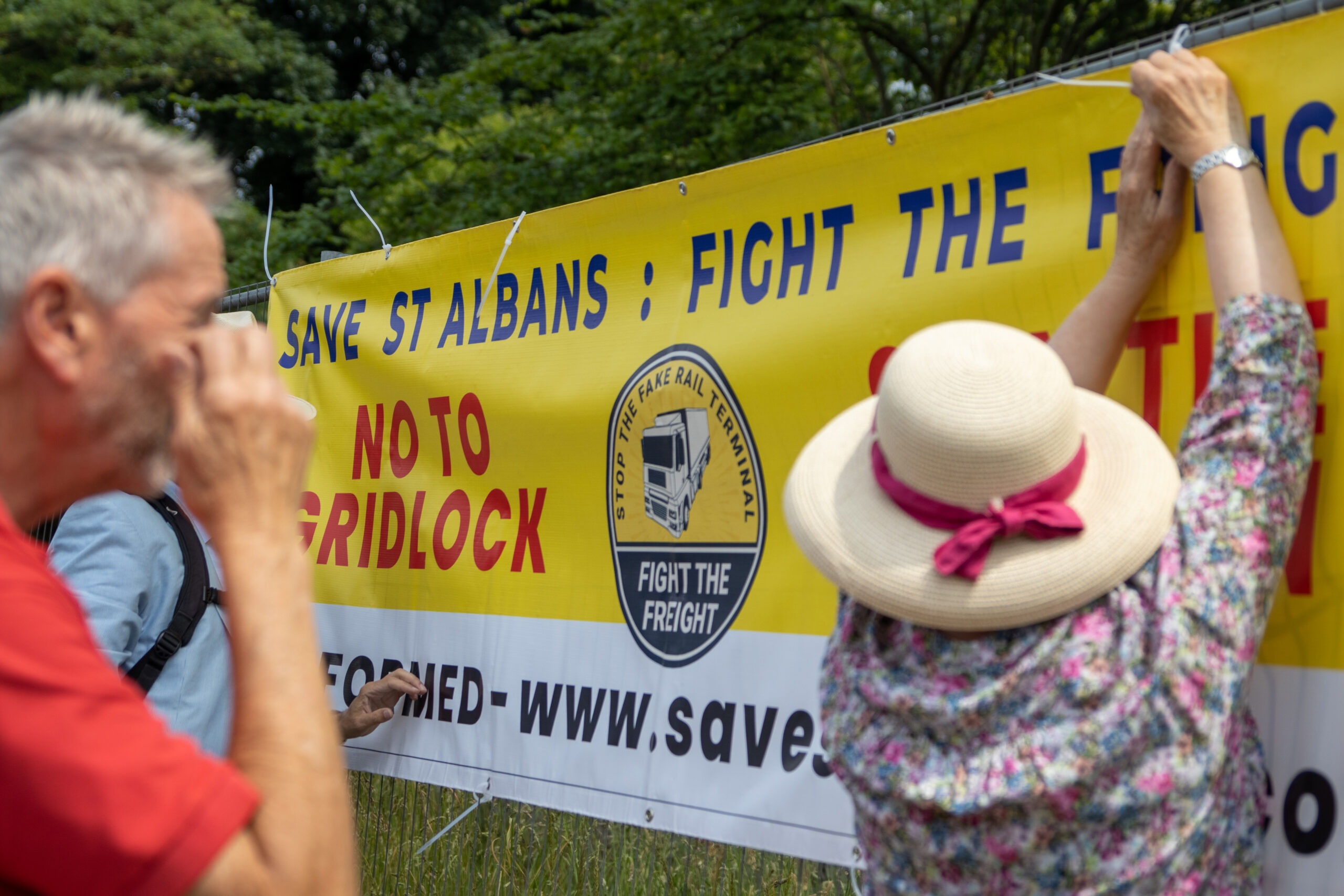 Campaigners from Save St Albans: Fight the Freight protested at the Gorhambury Estate. Photo by Toby Shepheard.