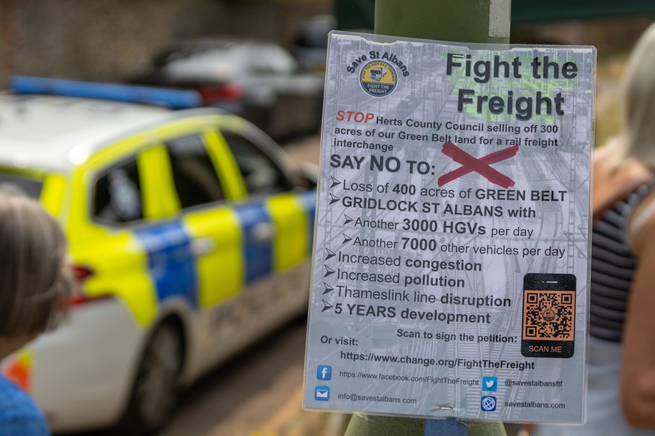 Campaigners from Save St Albans: Fight the Freight protested at the Gorhambury Estate. Photo by Toby Shepheard.
