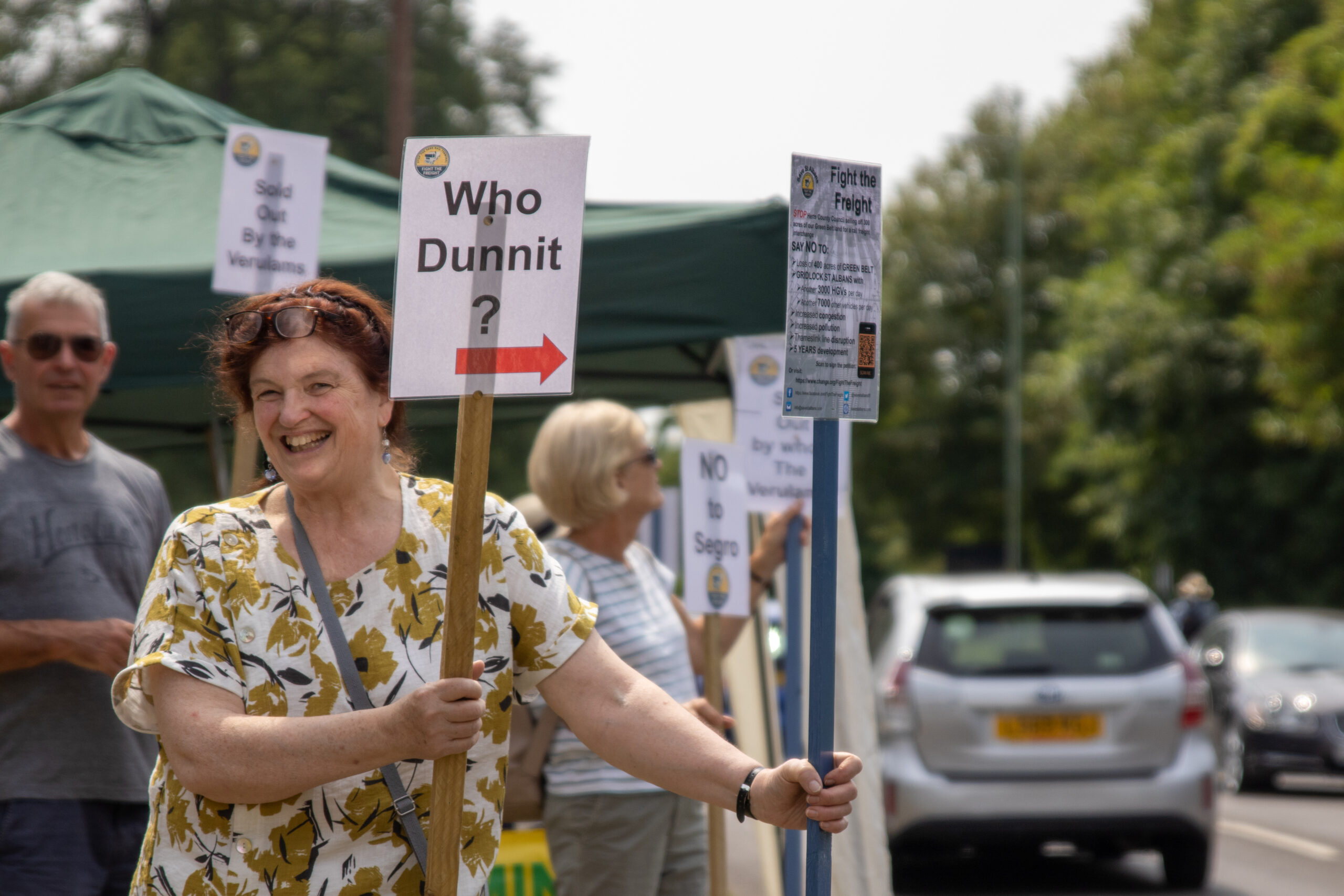 Campaigners from Save St Albans: Fight the Freight protested at the Gorhambury Estate. Photo by Toby Shepheard.