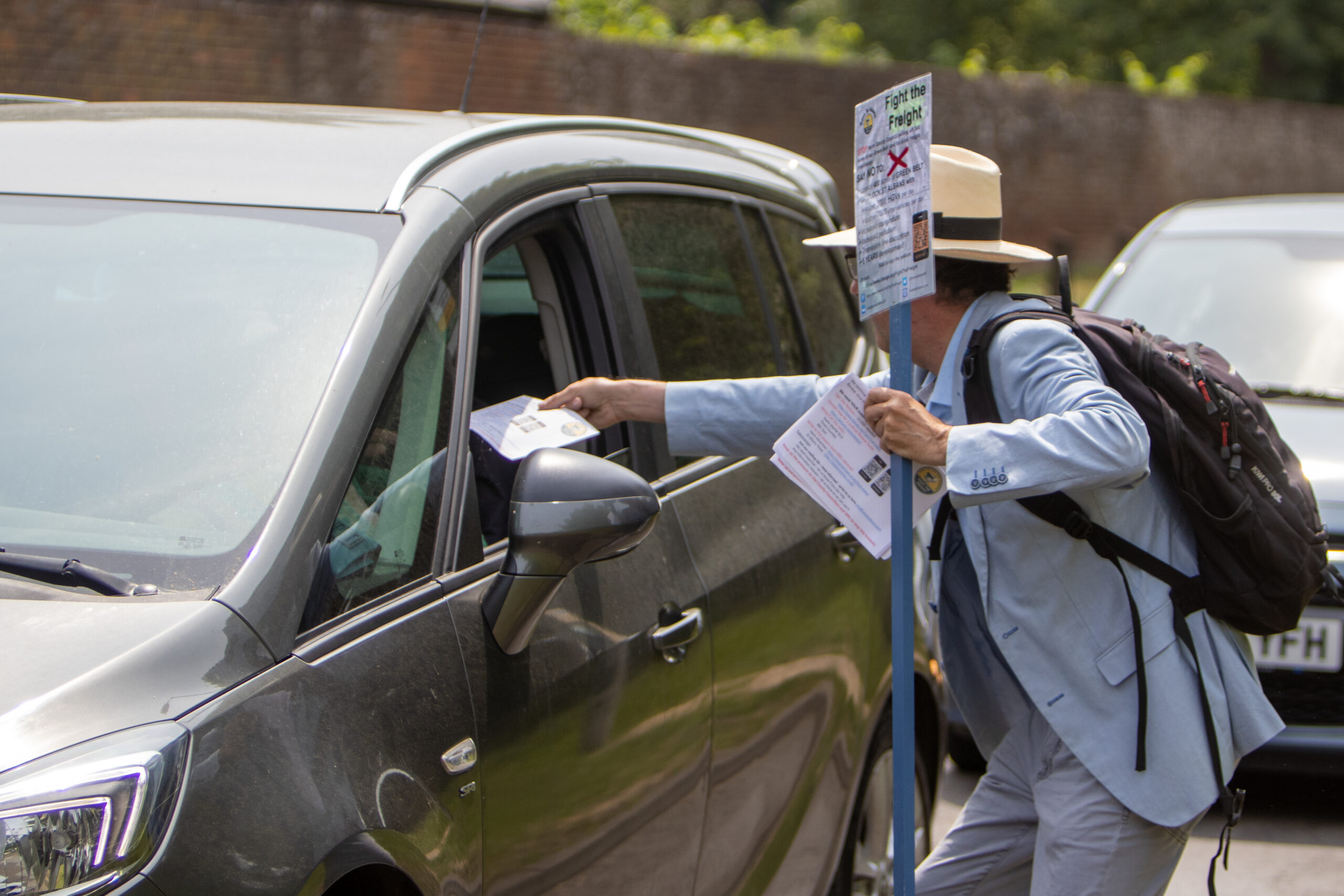 Campaigners from Save St Albans: Fight the Freight protested at the Gorhambury Estate. Photo by Toby Shepheard.