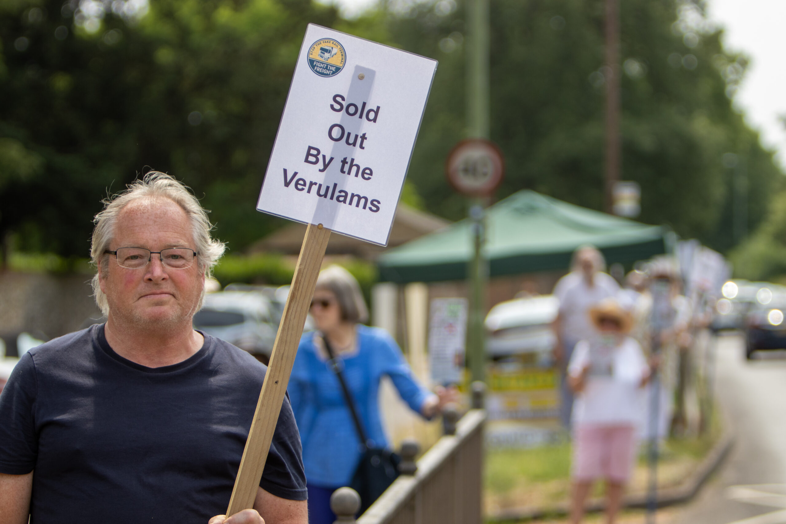 Campaigners from Save St Albans: Fight the Freight protested at the Gorhambury Estate. Photo by Toby Shepheard.