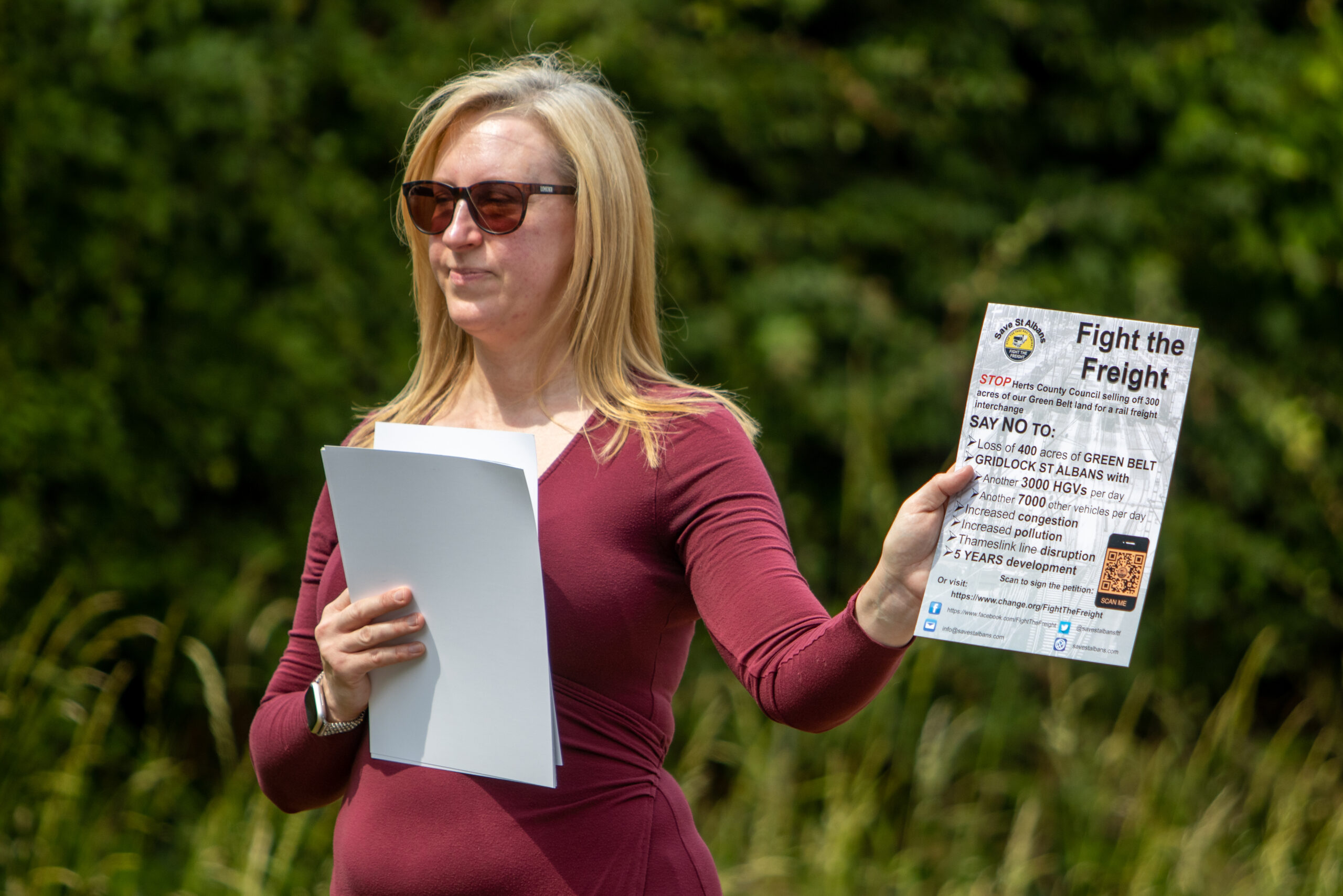 Campaigners from Save St Albans: Fight the Freight protested at the Gorhambury Estate. Photo by Toby Shepheard.