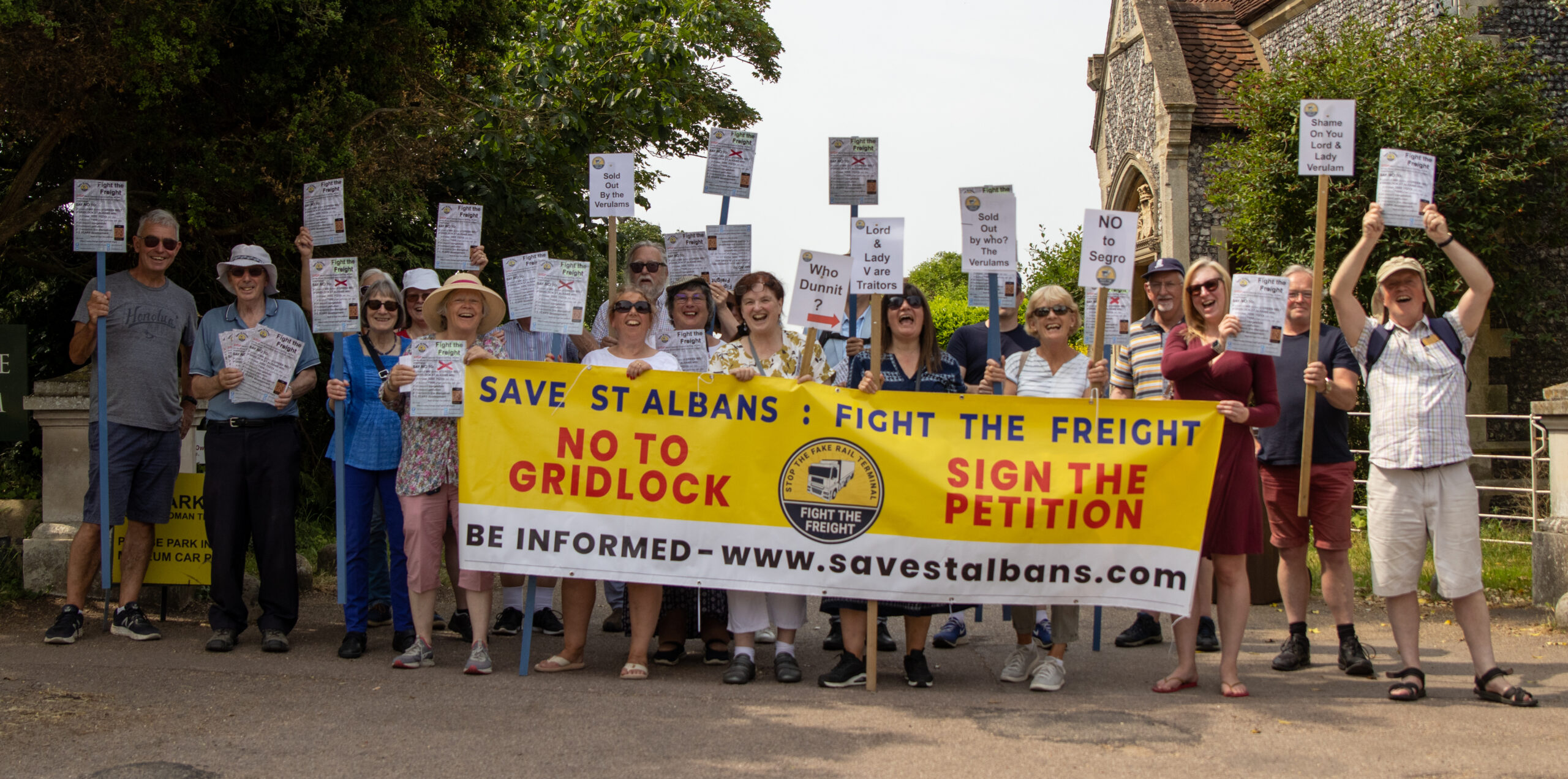 Campaigners from Save St Albans: Fight the Freight protested at the Gorhambury Estate. Photo by Toby Shepheard.