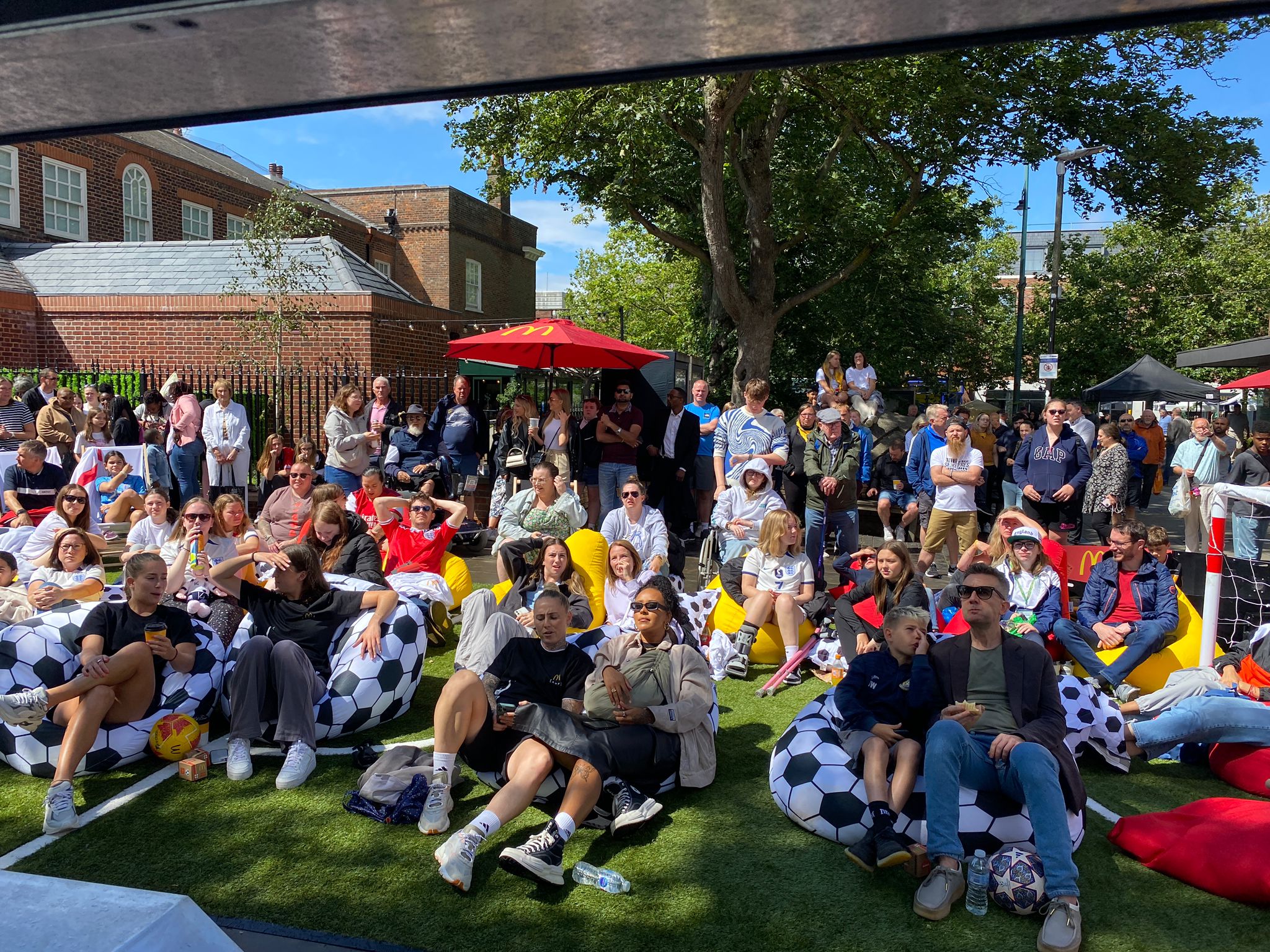 The England vs Colombia game was screened outside the Alban Arena. Photo: Toby Shepheard.