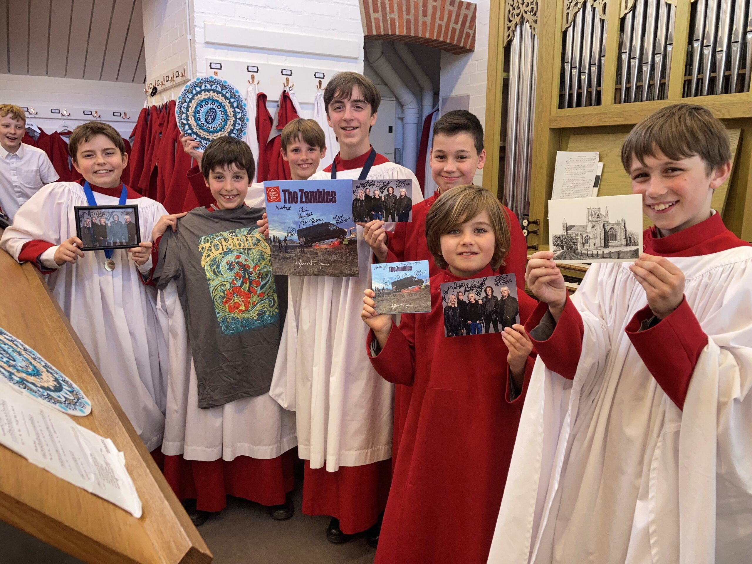 St Albans Cathedral Choristers with some of the Zombies raffle prizes.
