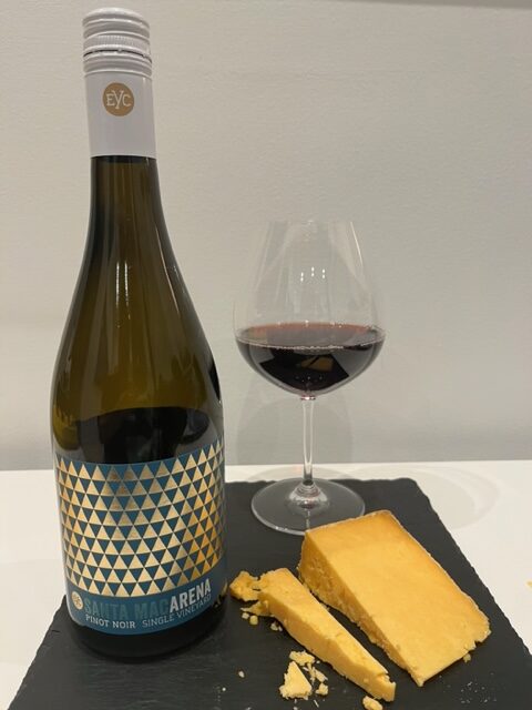 Santa Macarena Pinot Noir and Cheshire cheese.