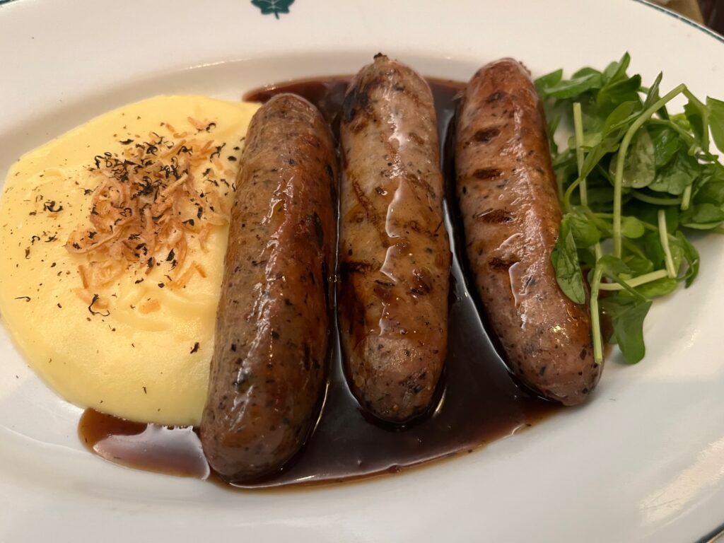 Sausages and mash, The Ivy style.