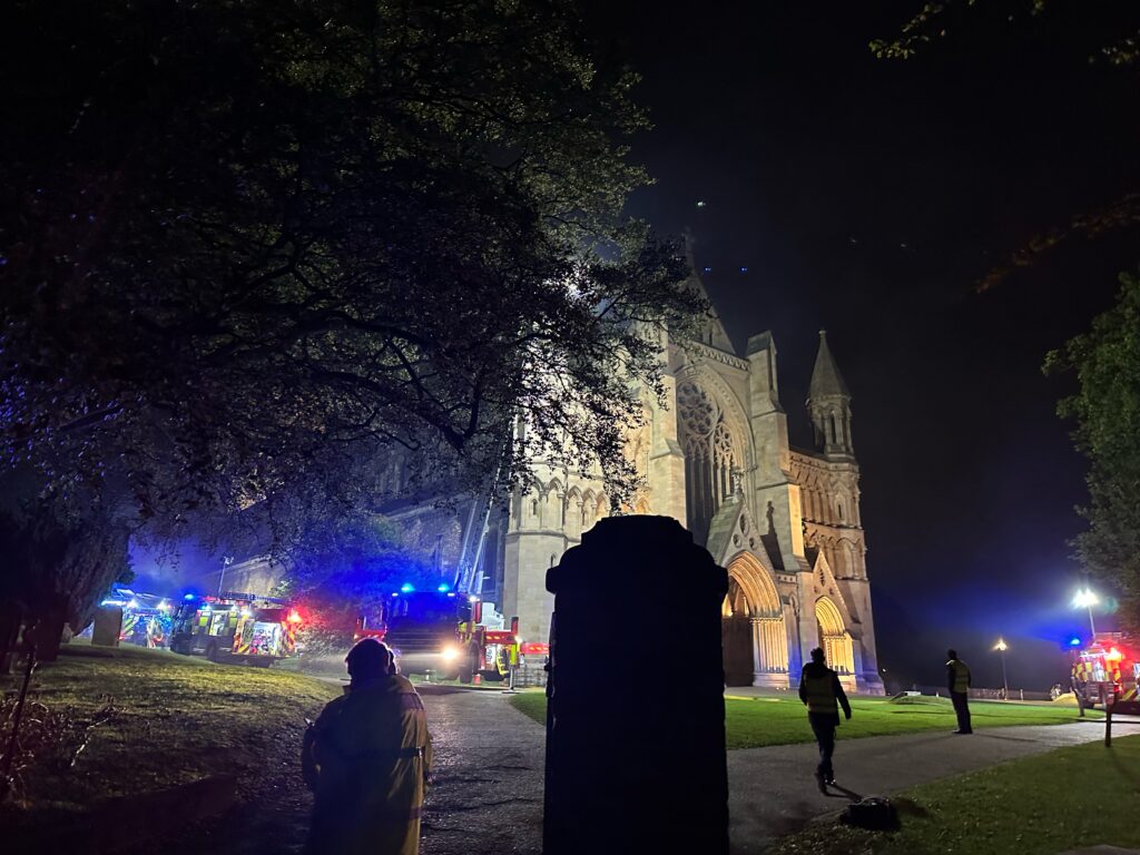 An emergency services training exercise took place at St Albans Cathedral. Photo: Sean Hughes.