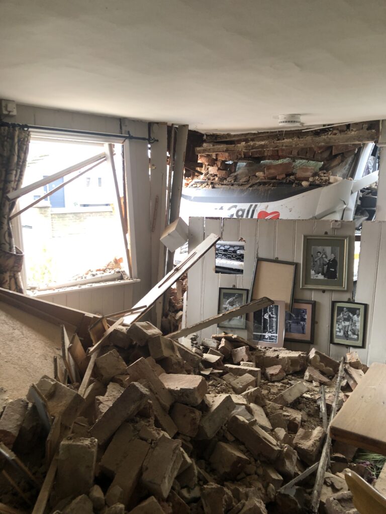 The aftermath of the accident at the Crooked Billet.