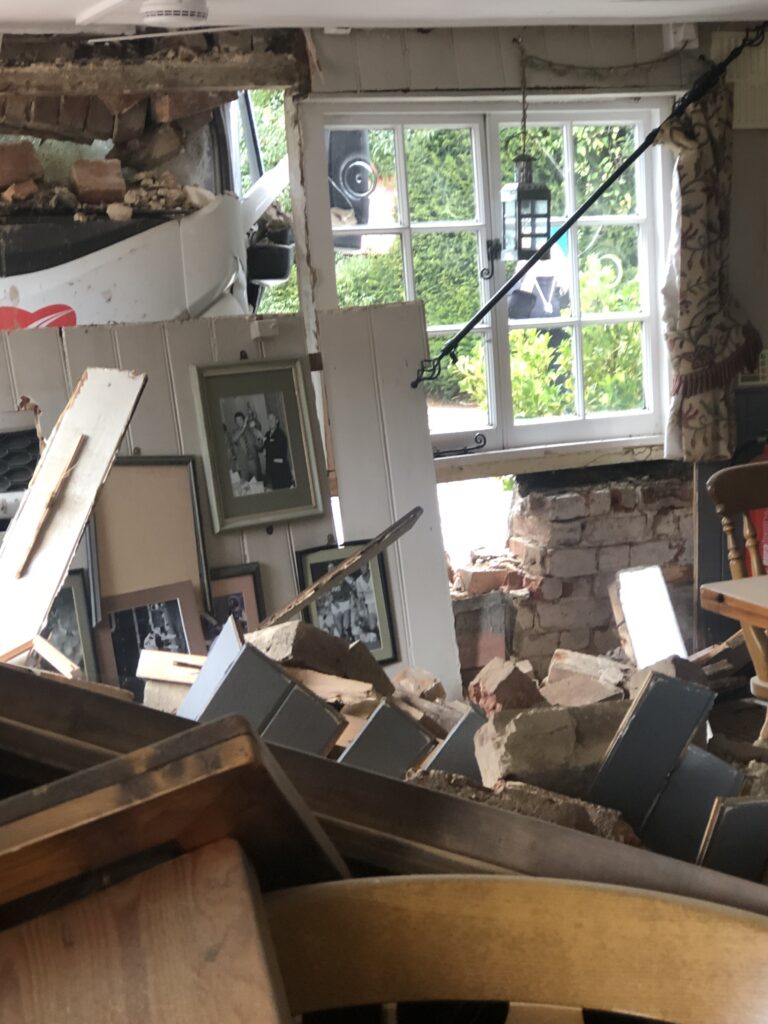 The aftermath of the accident at the Crooked Billet.