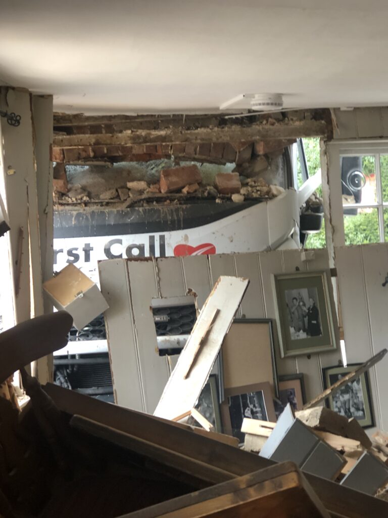 The aftermath of the accident at the Crooked Billet.