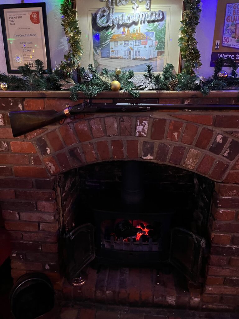 The open fire at the Crooked Billet.