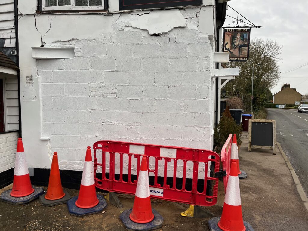 Damage outside the Crooked Billet.