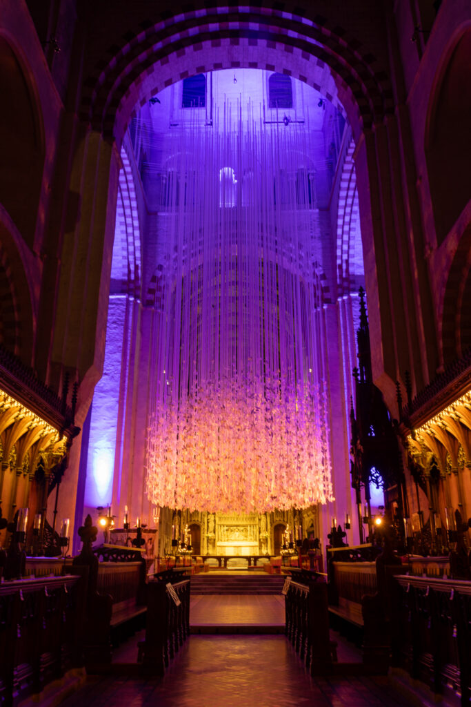 Peace Doves installation by Peter Walker Sculptor at St Albans Cathedral. Photo: Toby Shepheard
