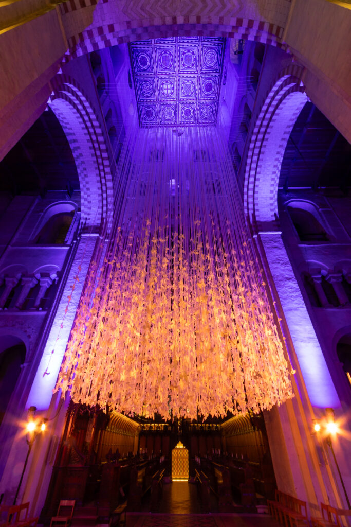 Peace Doves installation by Peter Walker Sculptor at St Albans Cathedral. Photo: Toby Shepheard