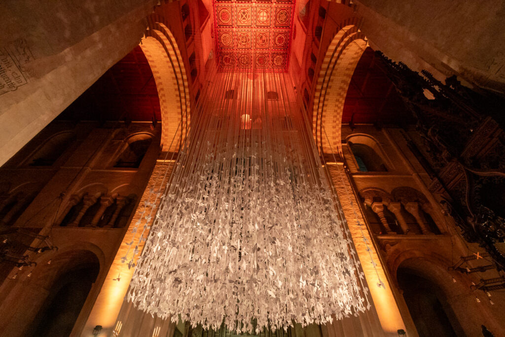 Peace Doves installation by Peter Walker Sculptor at St Albans Cathedral. Photo: Toby Shepheard