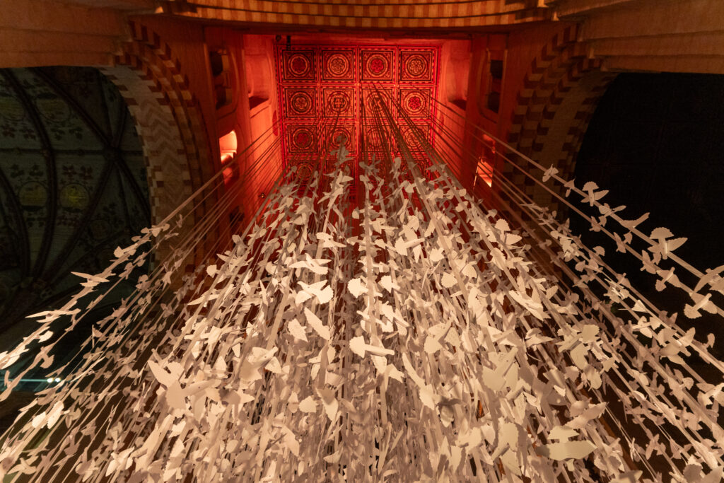 Peace Doves installation by Peter Walker Sculptor at St Albans Cathedral. Photo: Toby Shepheard