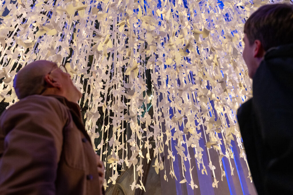 Peace Doves installation by Peter Walker Sculptor at St Albans Cathedral. Photo: Toby Shepheard