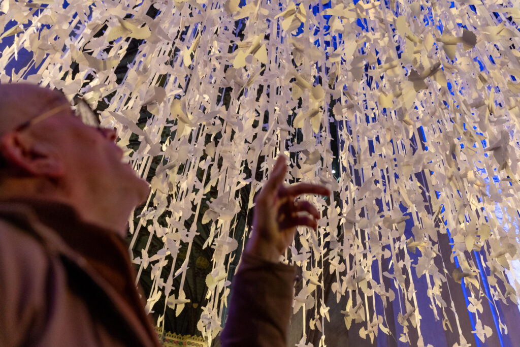 Peace Doves installation by Peter Walker Sculptor at St Albans Cathedral. Photo: Toby Shepheard