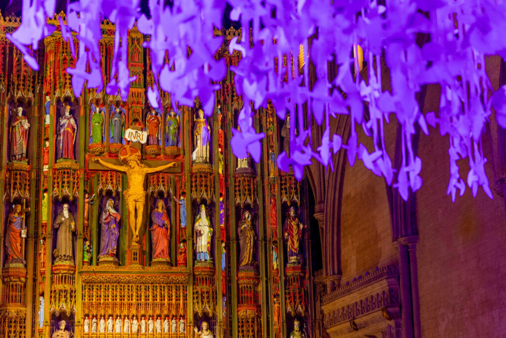Peace Doves installation by Peter Walker Sculptor at St Albans Cathedral. Photo: Toby Shepheard