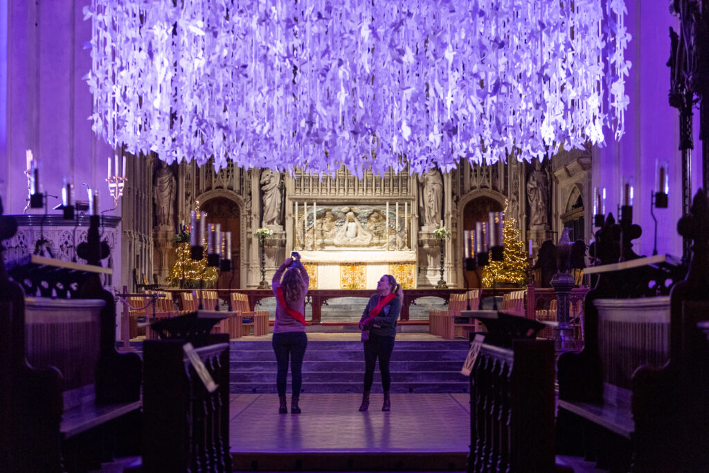 Peace Doves installation by Peter Walker Sculptor at St Albans Cathedral. Photo: Toby Shepheard