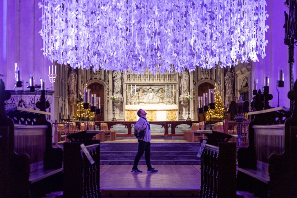 Peace Doves installation by Peter Walker Sculptor at St Albans Cathedral. Photo: Toby Shepheard