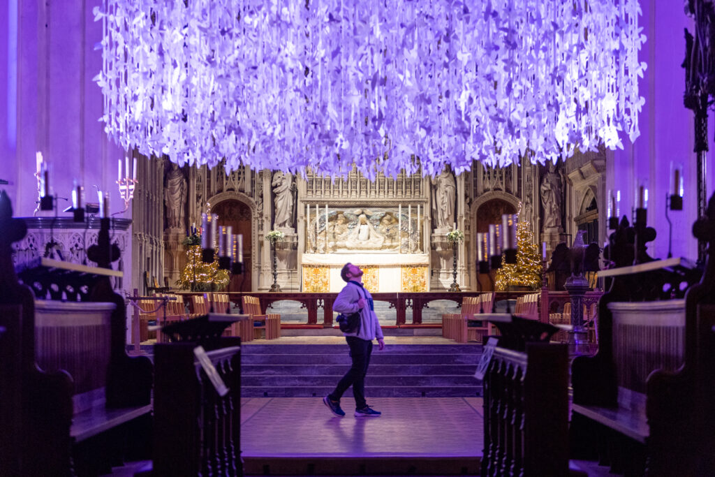 Peace Doves installation by Peter Walker Sculptor at St Albans Cathedral. Photo: Toby Shepheard