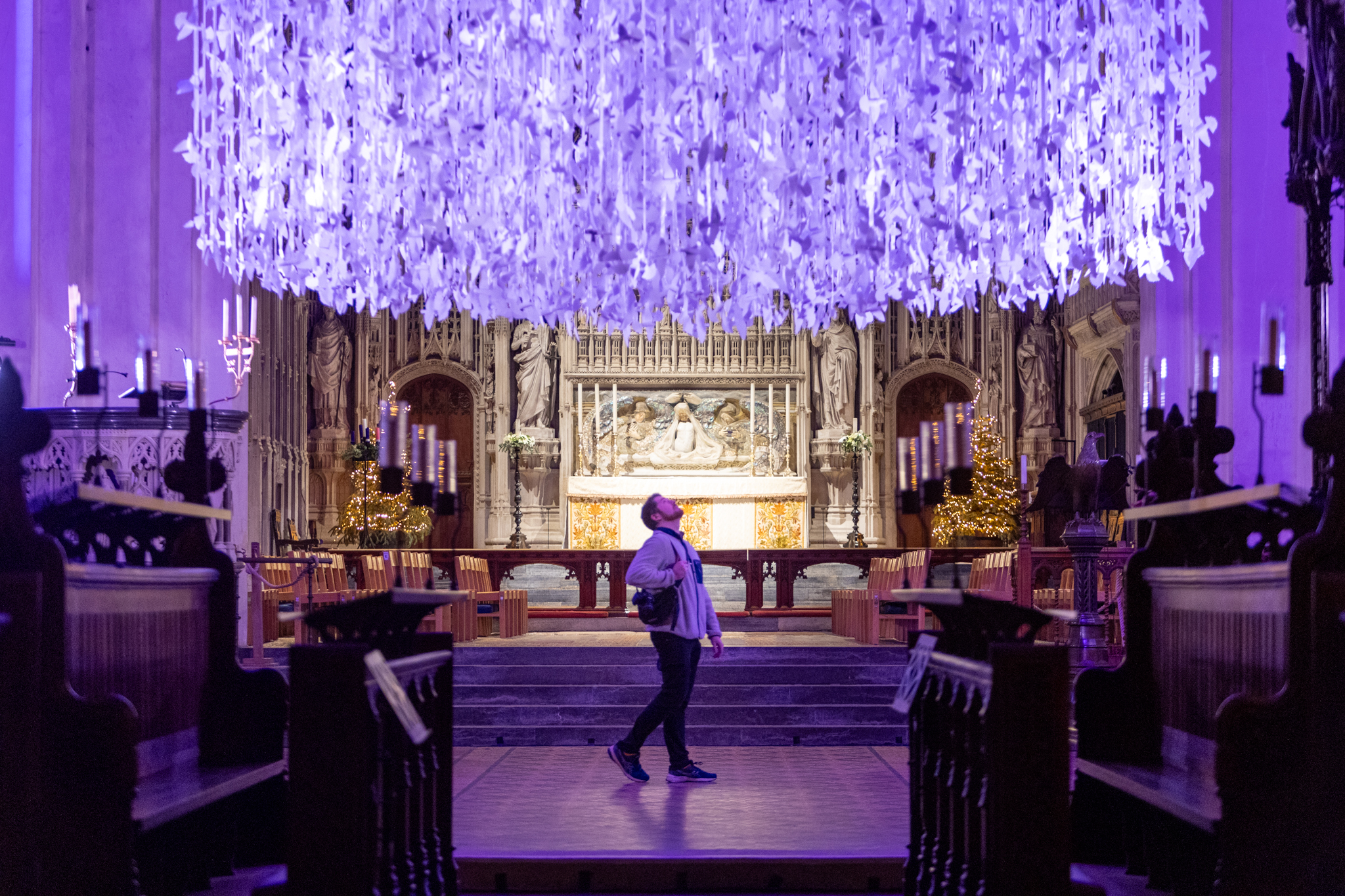 Peace Doves installation by Peter Walker Sculptor at St Albans Cathedral. Photo: Toby Shepheard