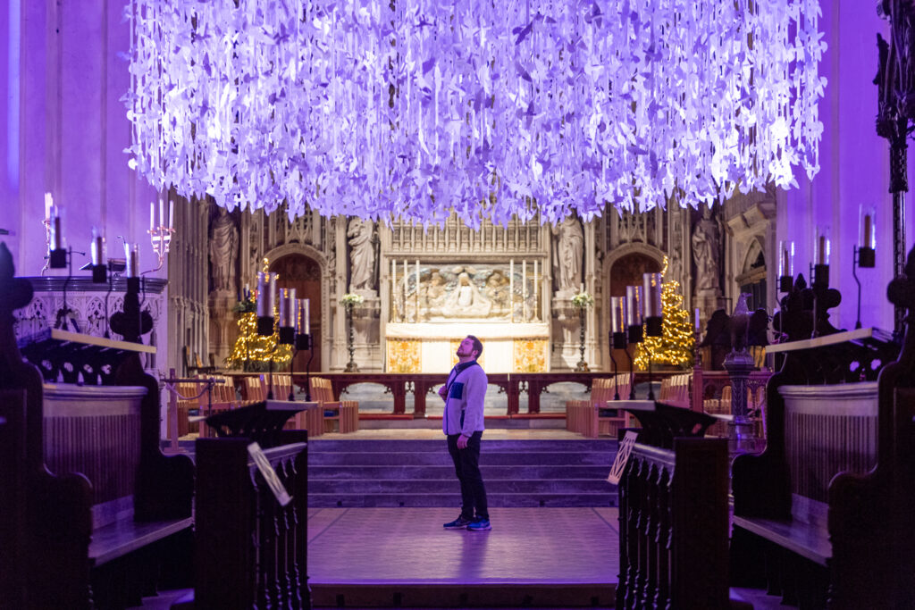 Peace Doves installation by Peter Walker Sculptor at St Albans Cathedral. Photo: Toby Shepheard