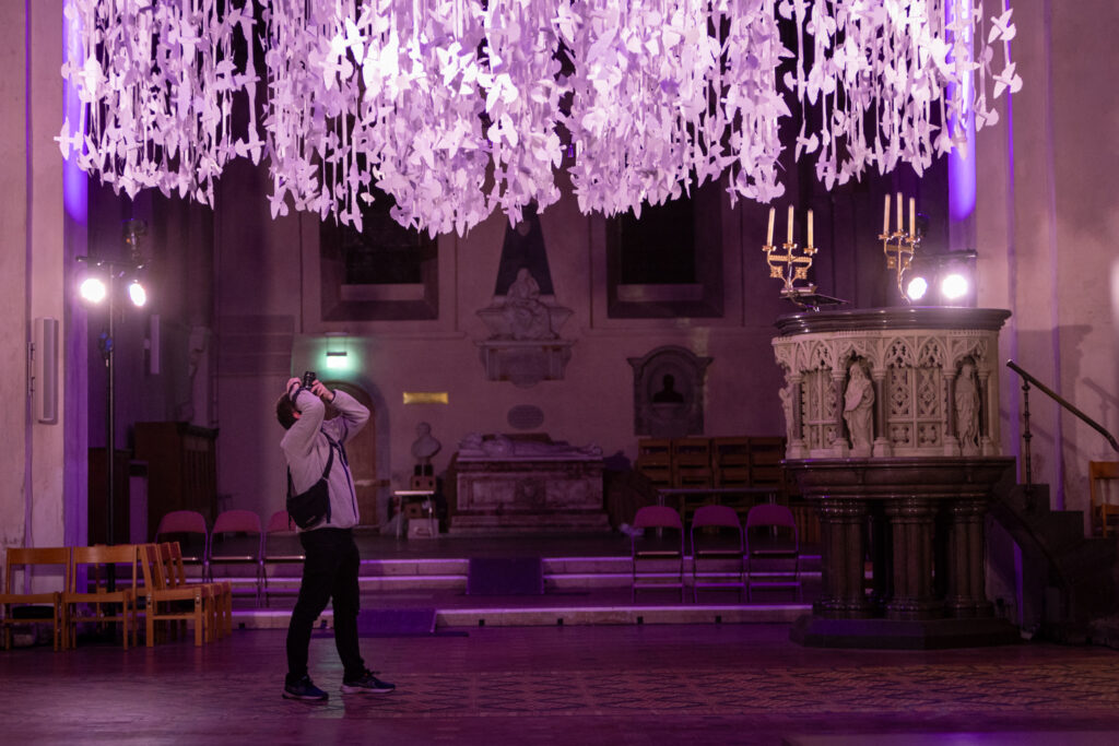 Peace Doves installation by Peter Walker Sculptor at St Albans Cathedral. Photo: Toby Shepheard