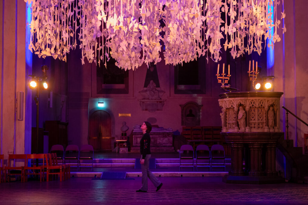 Peace Doves installation by Peter Walker Sculptor at St Albans Cathedral. Photo: Toby Shepheard