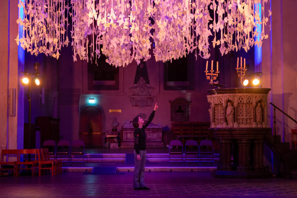 Peace Doves installation by Peter Walker Sculptor at St Albans Cathedral. Photo: Toby Shepheard