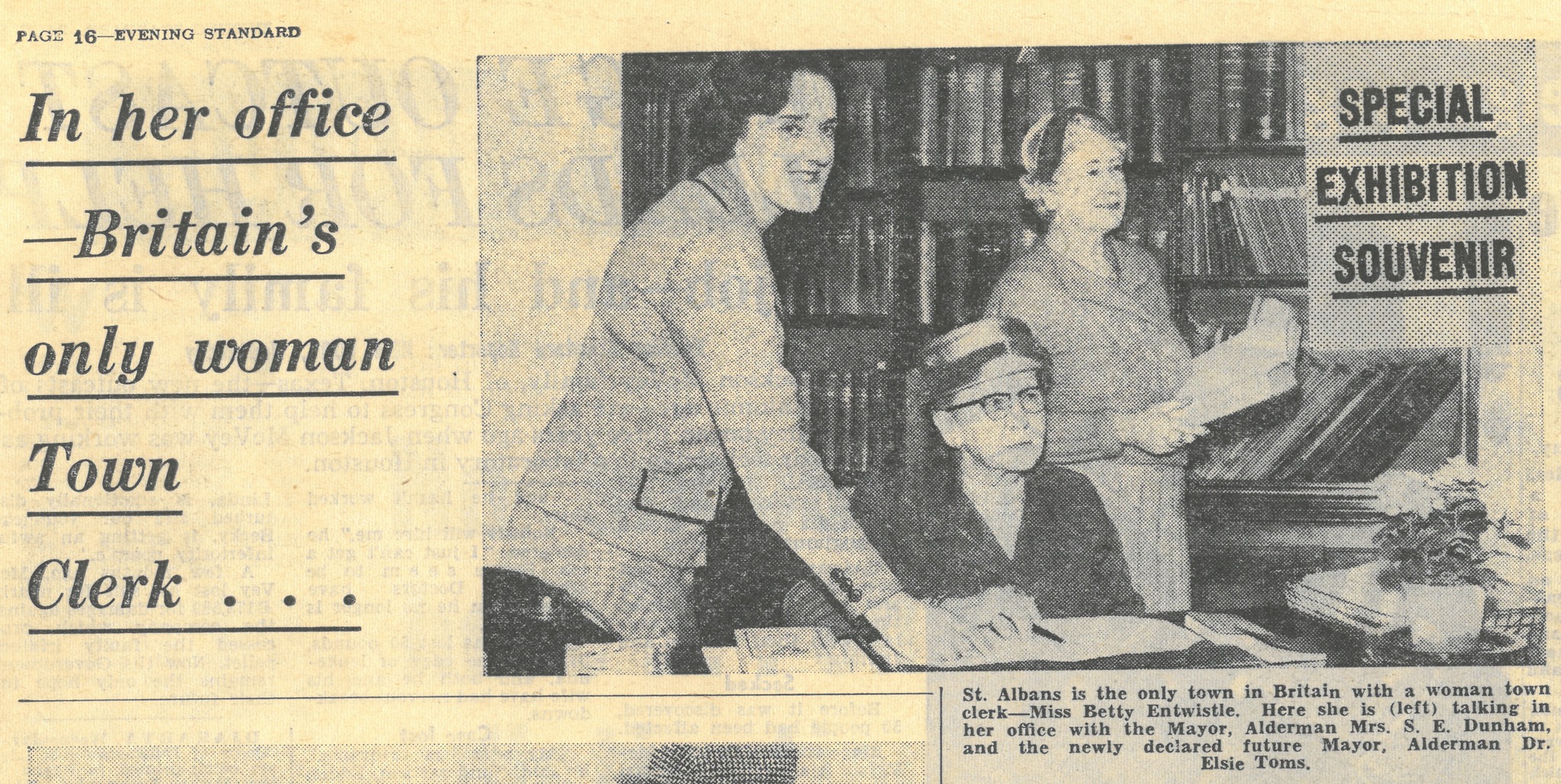 Betty Entwistle (left) pictured in the Evening Standard. Cutting courtesy St Albans Library