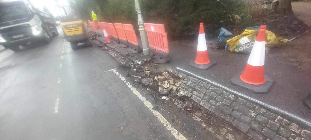 Historic setts are dug up in Park Avenue.