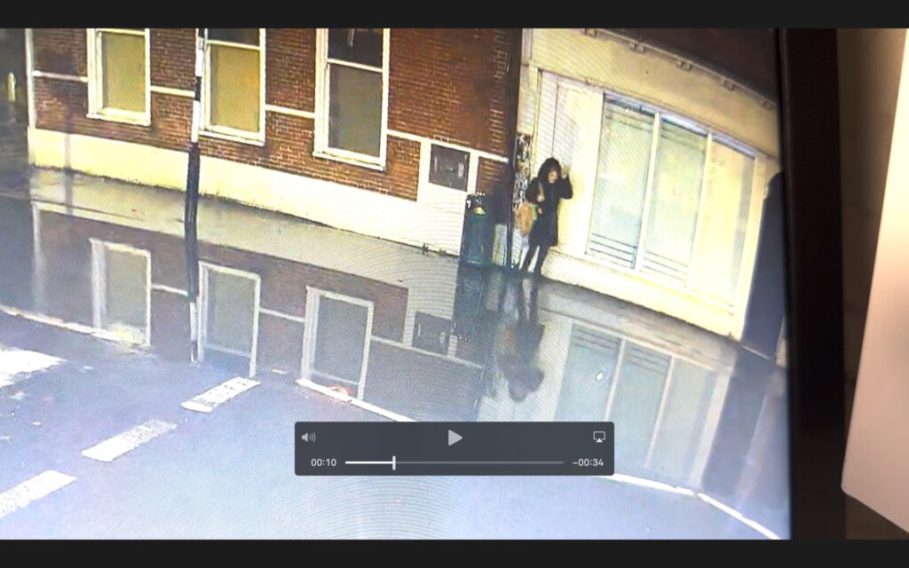 Flooding in Station Road, Harpenden, recorded on CCTV.