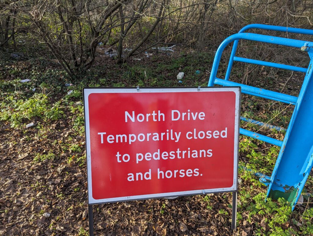Sign at North Drive entrance on December 23 2023.