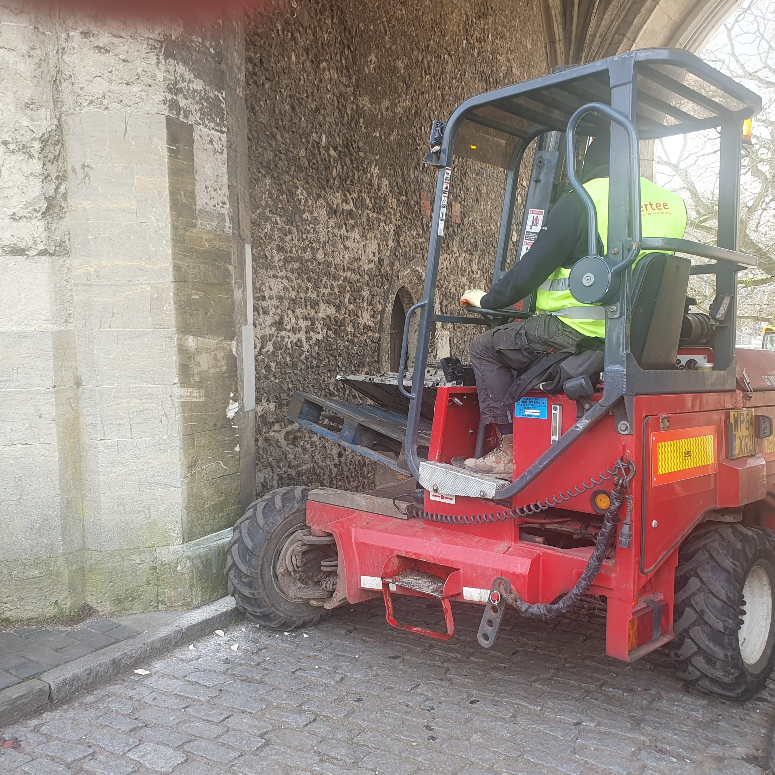 A forklift truck damaged part of the Abbey Gateway.