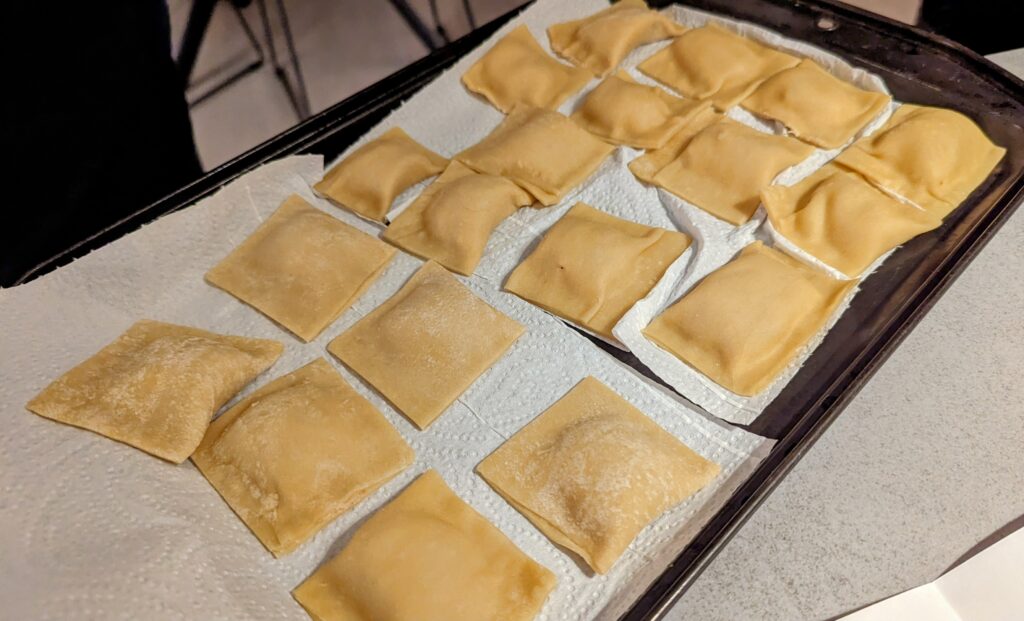 Crab meat ravioli.