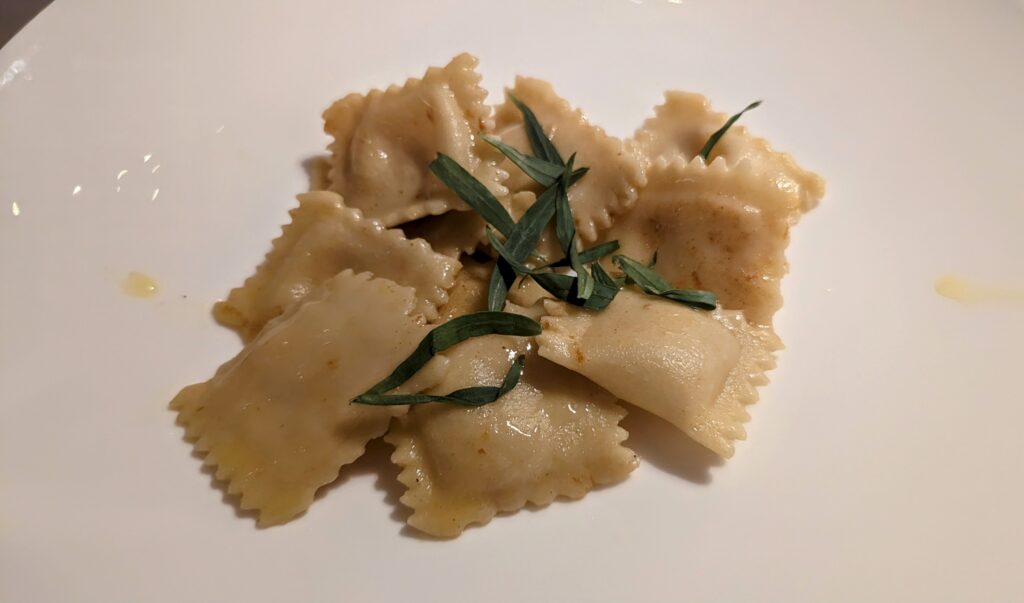 Crab meat ravioli.