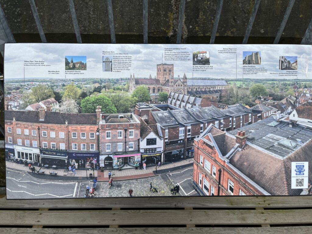 New signs at the top of the Clock Tower showing points of interest.