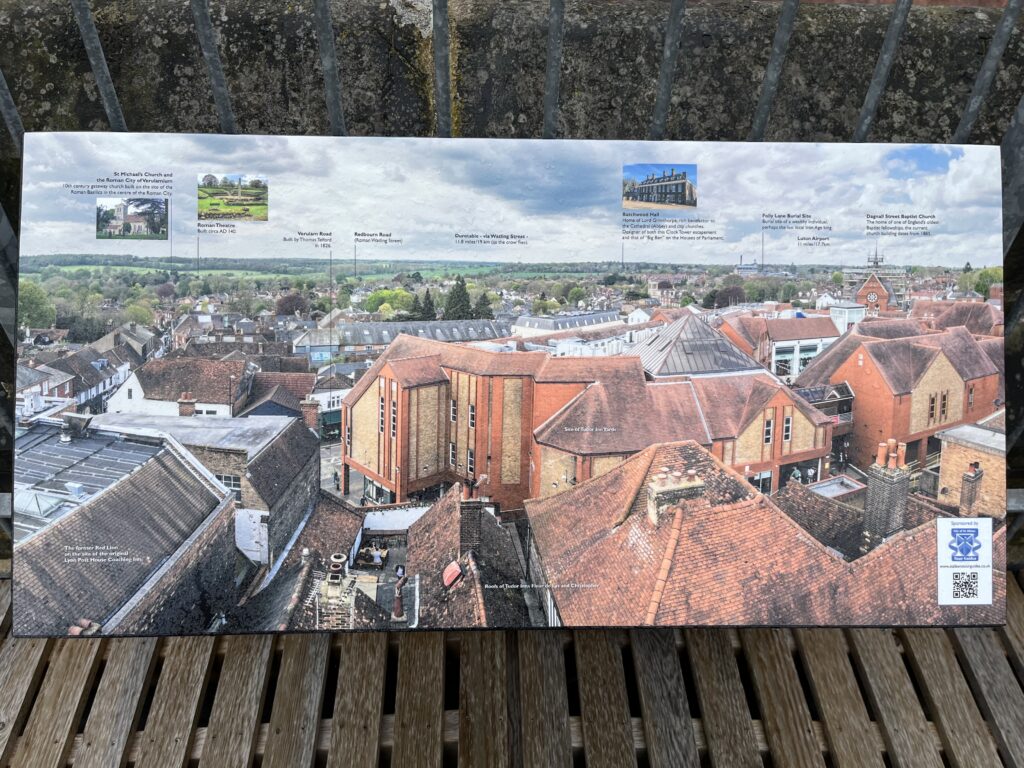 New signs at the top of the Clock Tower showing points of interest.