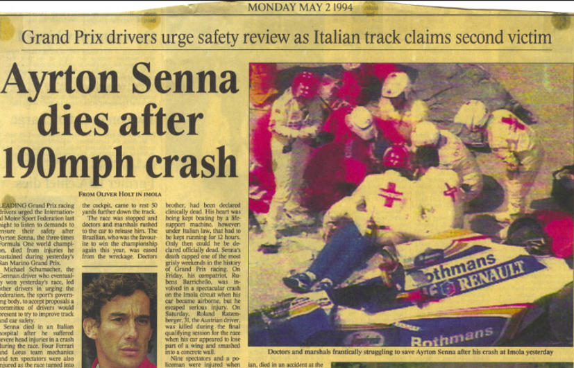The death of Ayrton Senna made headlines worldwide.
