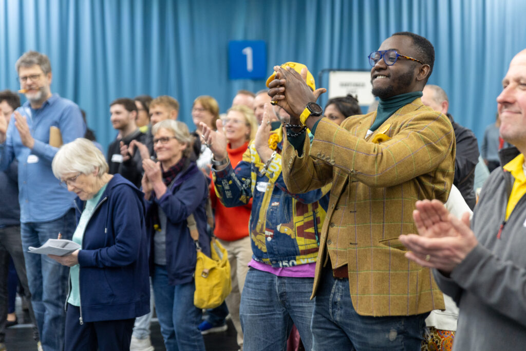 Lib Dems applauding at Batchwood Sports Centre, St Albans during the May Local Elections.