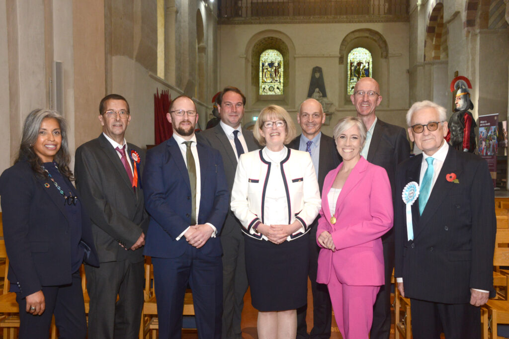 St Albans Parliamentary candidates with the Dean of St Albans, The Very Rev'd Jo Kelly-Moore. Photo: Arun Kataria
